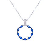 Asfour Crystal Chain Necklace With Hollow Blue Circle Pendant In 925 Sterling-ND0433-B